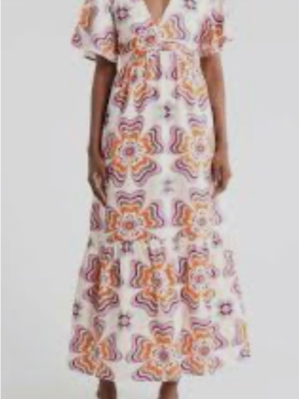 Ciebon Cream Floral Maxi Dress with Orange & Pink Accents - Picture 14 of 14